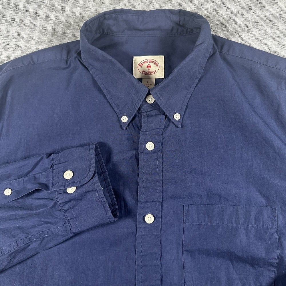 Brooks Brothers Red Fleece Shirt Men's XL Blue Pocket Solid Button Up Preppy EUC